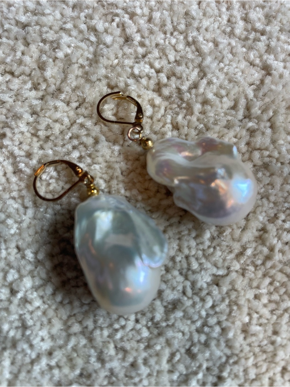 Iridescent Baroque Pearl Drop Earrings with Gold Hooks